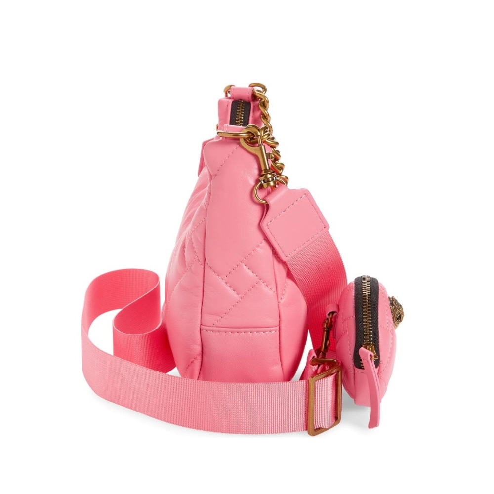 Kurt Geiger London Pink Quilted Leather Hobo Crossbody w Pouch NWT Chain Strap - Picture 6 of 7